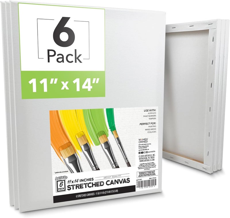 ArtSkills Stretched Canvases for Painting, 11x14 Canvas Painting Supplies for Artists, Blank Canvas Pack, 6-Pack - Image 1